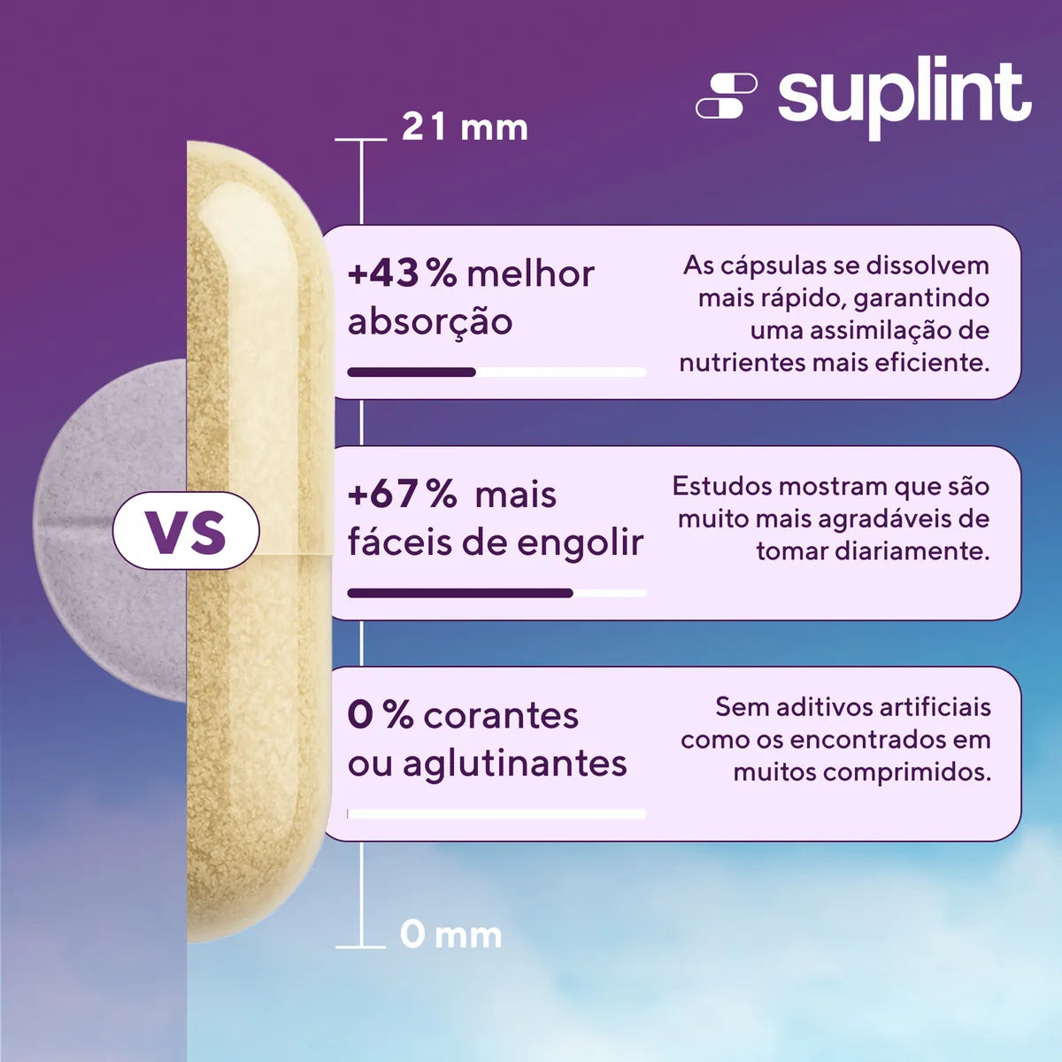 Multivitamínico 500 MG com Vitaminas A, C, D3, E, K1, Complexo B, Zinco e Cromo | 21 Ingredientes em Cápsulas Veganas | Para Adultos | Desenvolvido na Holanda | 60 | SUPLINT