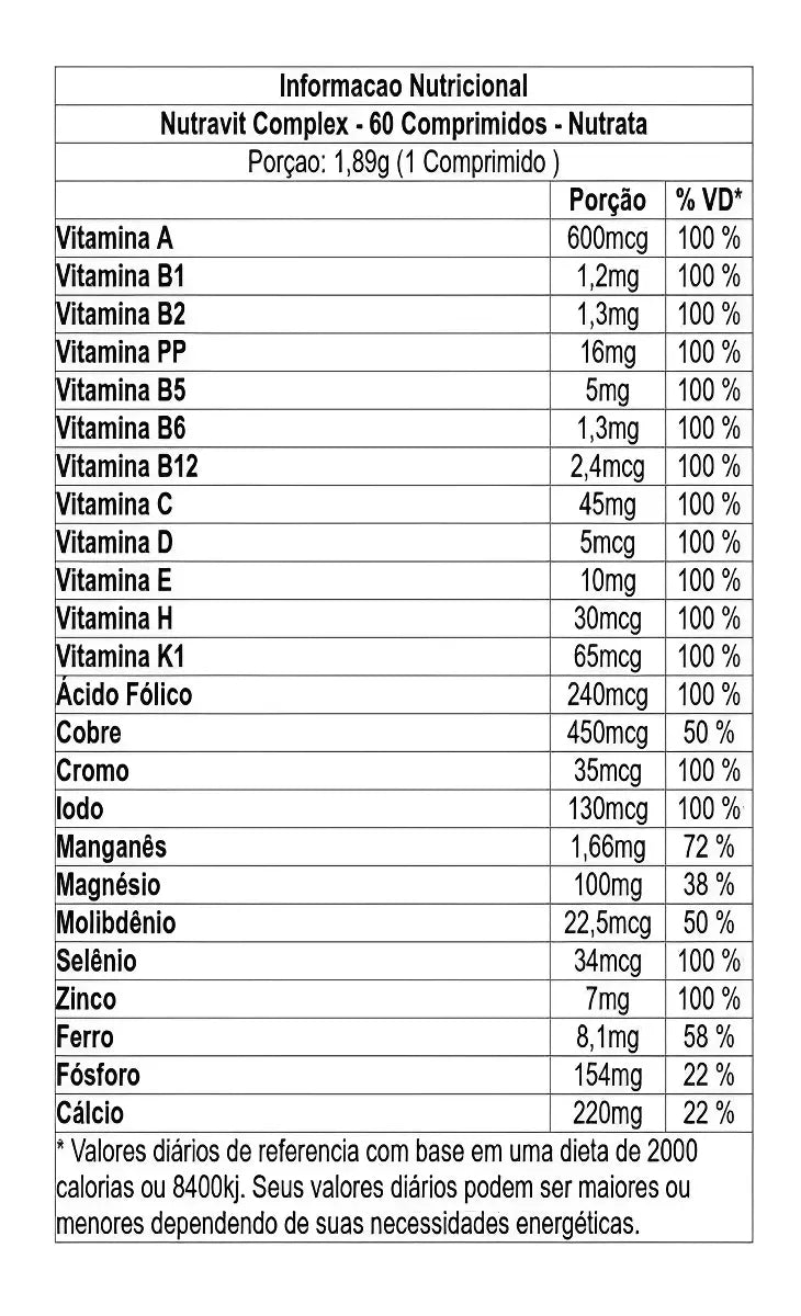 Nutravit Complex Multivitaminico A Z - 60 Caps Nutrata Sabor Sem sabor