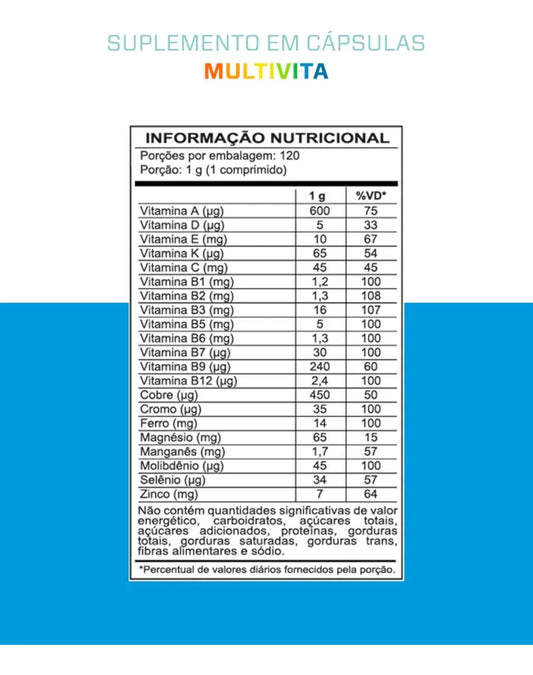 Multivitamínico De A A Zinco - Polivitamínico Com Fórmula Avançada E Concentrada - 120 doses
