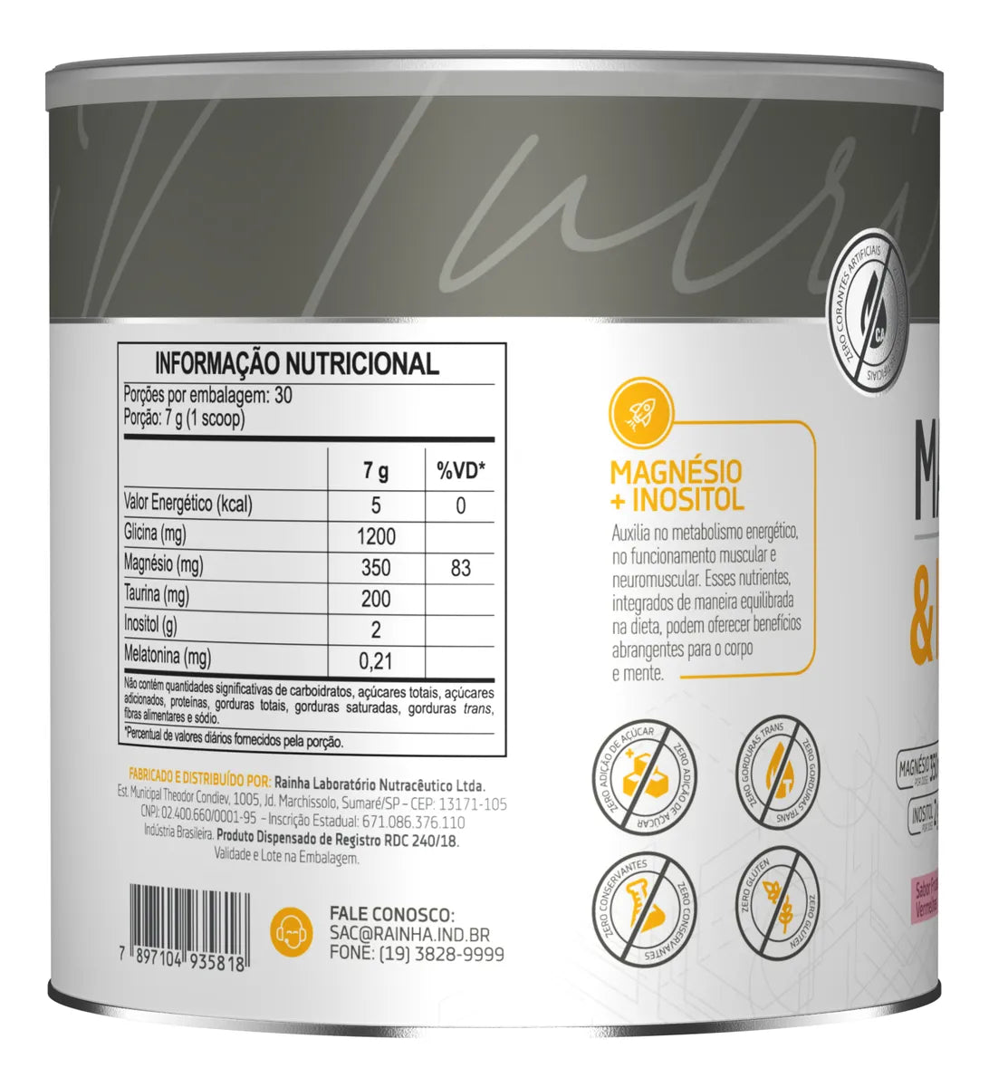 Suplemento Magnésio E Inositol 210g Bodyaction