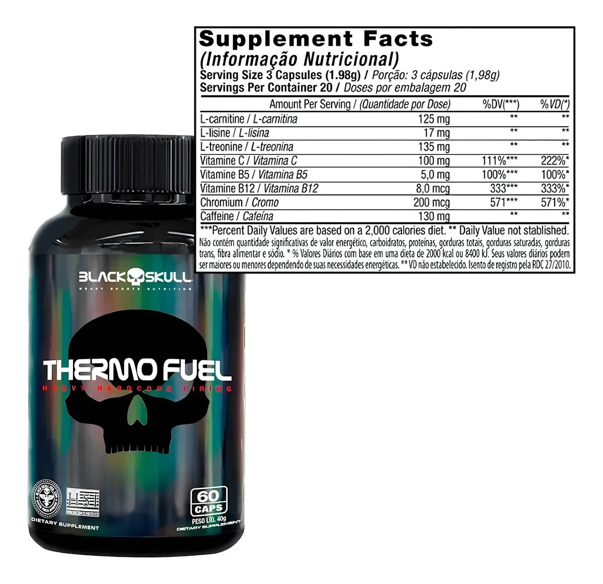 Thermo Fuel 60 Capsulas - Black Skull Sabor Sem sabor